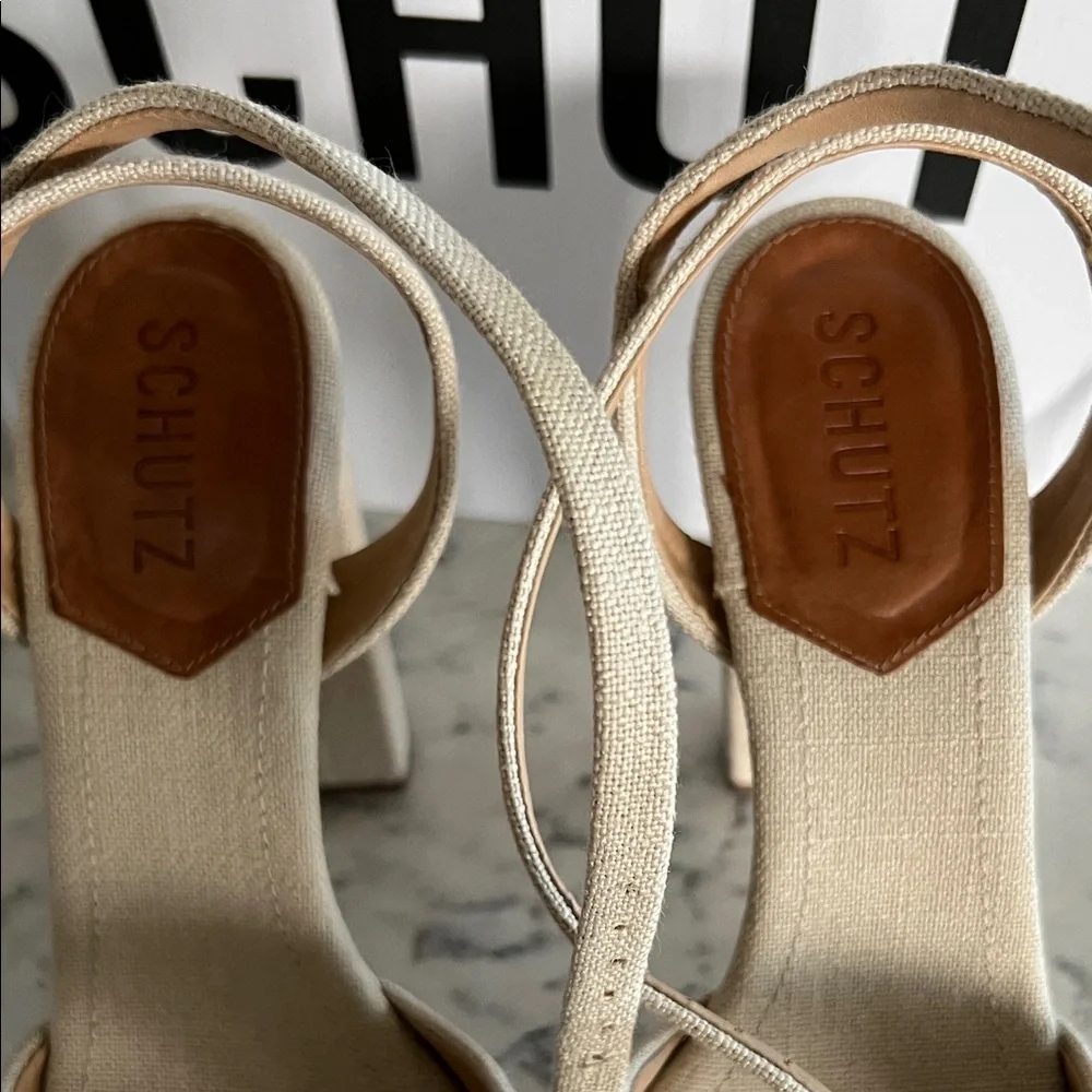 SCHUTZ Women's Beige and Brown Platform Heels - Picture 3 of 5
